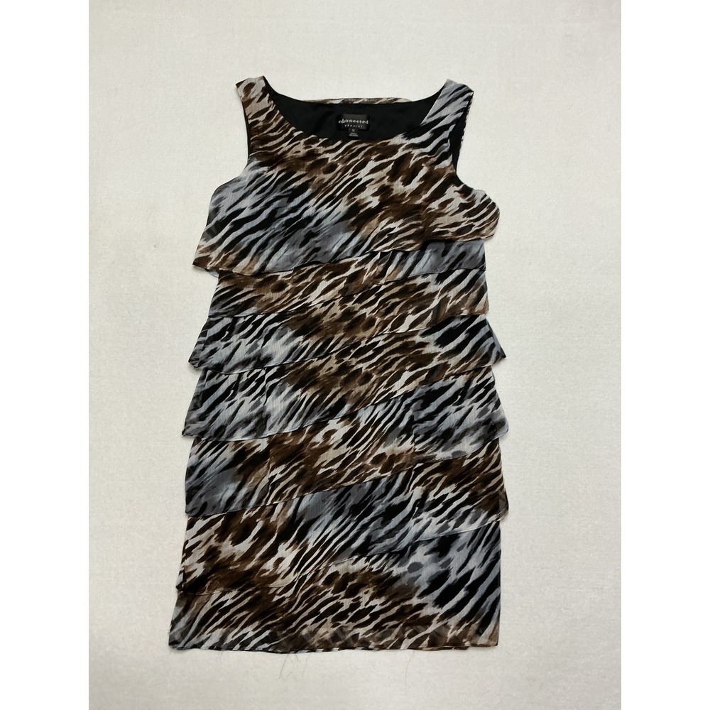 Connected Apparel Womens 12 Animal Print Tiered Chiffon Sleeveless Dress Brown